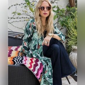 Rachel Zoe Tropical Green Leaf Print Kimono
